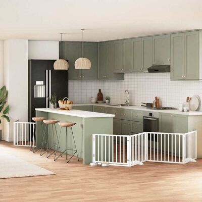 vidaXL Portão p/ cães com porta dobrável 10 painéis 800cm álamo branco Blanco vidaXL Portão p/ cães com porta dobrável 10 painéis 800cm álamo branco Blanco