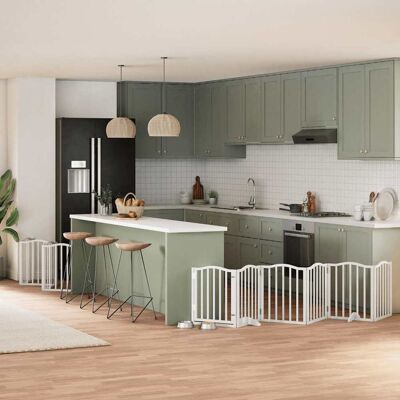 vidaXL Portão p/ cães com porta dobrável 12 painéis 600cm álamo branco Blanco vidaXL Portão p/ cães com porta dobrável 12 painéis 600cm álamo branco Blanco