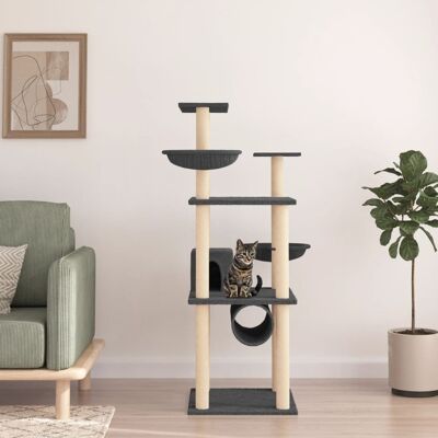 vidaXL Árvore p/ gatos c/ postes arranhadores sisal 141cm cinza-escuro Gris vidaXL Árvore p/ gatos c/ postes arranhadores sisal 141cm cinza-escuro Gris