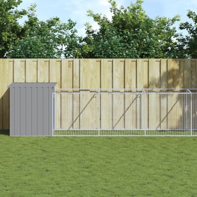 Casa para cães vidaXL com espaço de corrida - Aço, Cinza Claro, 110x1221x110 cm - Casa para cães Casa para cães vidaXL com espaço de corrida - Aço, Cinza Claro, 110x1221x110 cm - Casa para cães