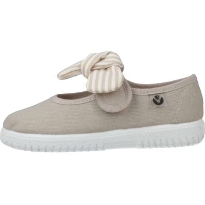 VICTORIA Merceditas Lona Beige Con Velcro Y Lazo Rayado - Modelo 105110 Beige Talla 24 VICTORIA Merceditas Lona Beige Con Velcro Y Lazo Rayado - Modelo 105110 Beige Talla 24