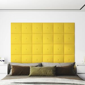 vidaXL Painel de parede 12 pcs 30x30 cm tecido 1,08 m² amarelo-claro