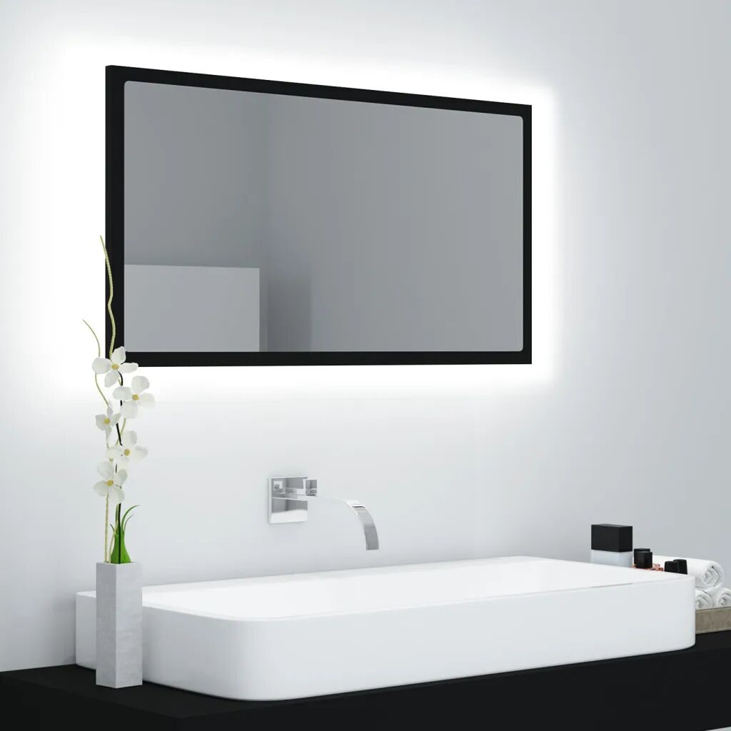 vidaXL Espelho casa de banho LED 80x8,5x37 cm contraplacado preto