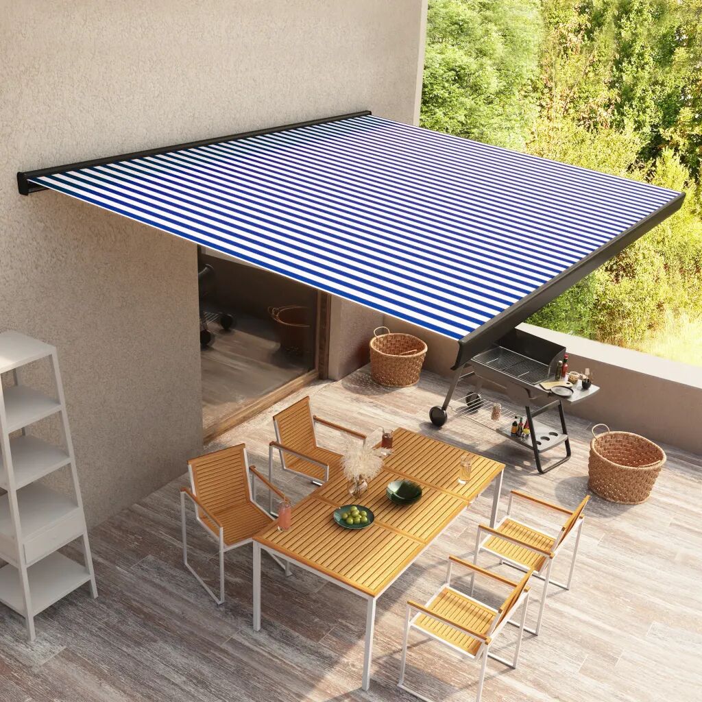 vidaXL Toldo motorizado com caixa 350x250 cm azul e branco