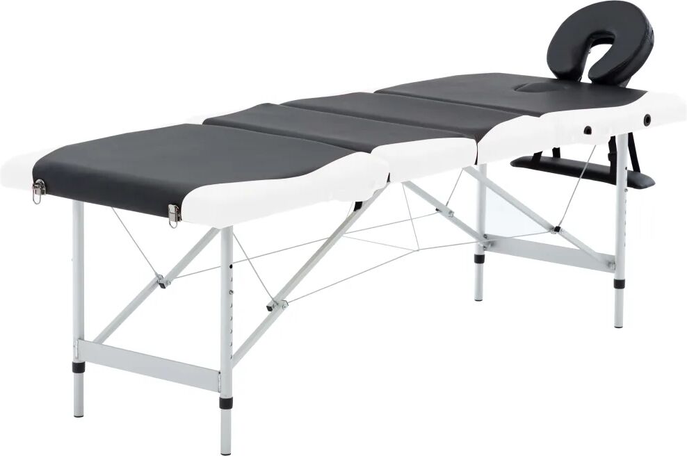 vidaXL Mesa de massagem dobrável 4 zonas alumínio preto e branco