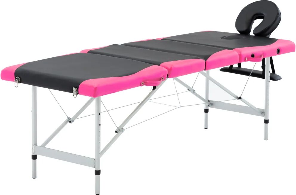 vidaXL Mesa de massagem dobrável 4 zonas alumínio preto e rosa