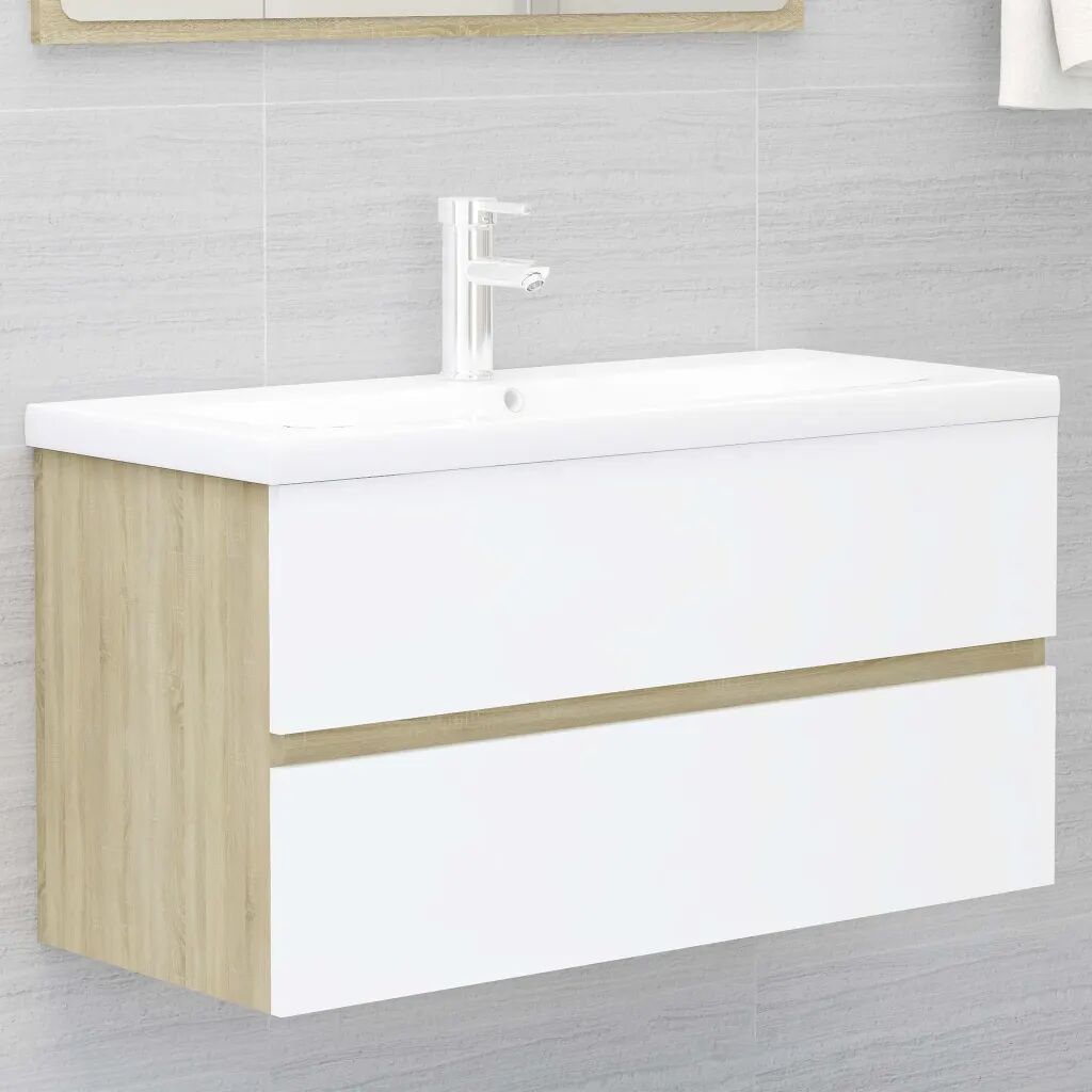 vidaXL Armário lavatório 90x38,5x45cm contrapl. branco/carvalho sonoma