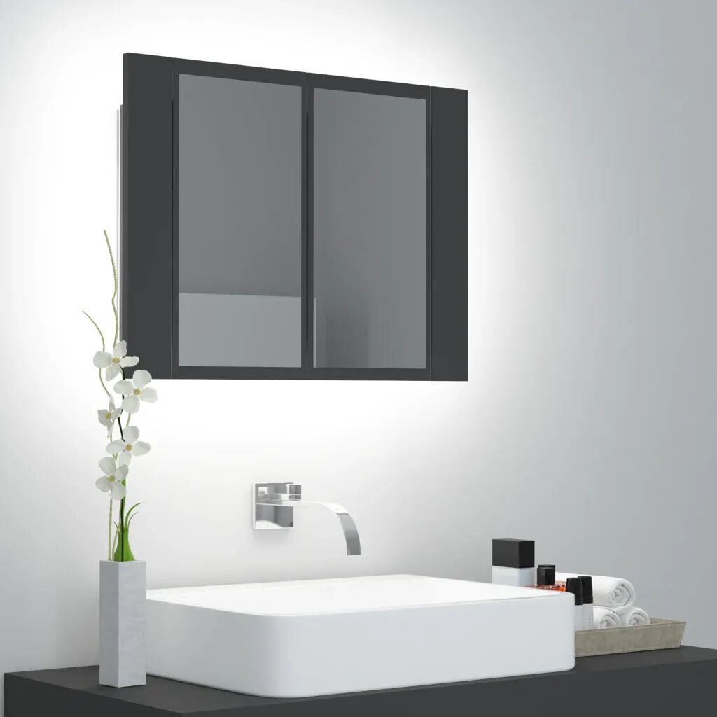 vidaXL Armário espelhado casa de banho LED 60x12x45 cm cinzento