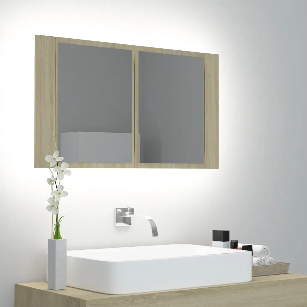 vidaXL Armário espelhado casa de banho LED 80x12x45 cm carvalho sonoma