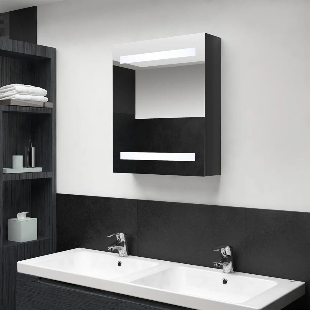vidaXL Armário espelhado casa de banho LED 50x14x60 cm preto brilhante