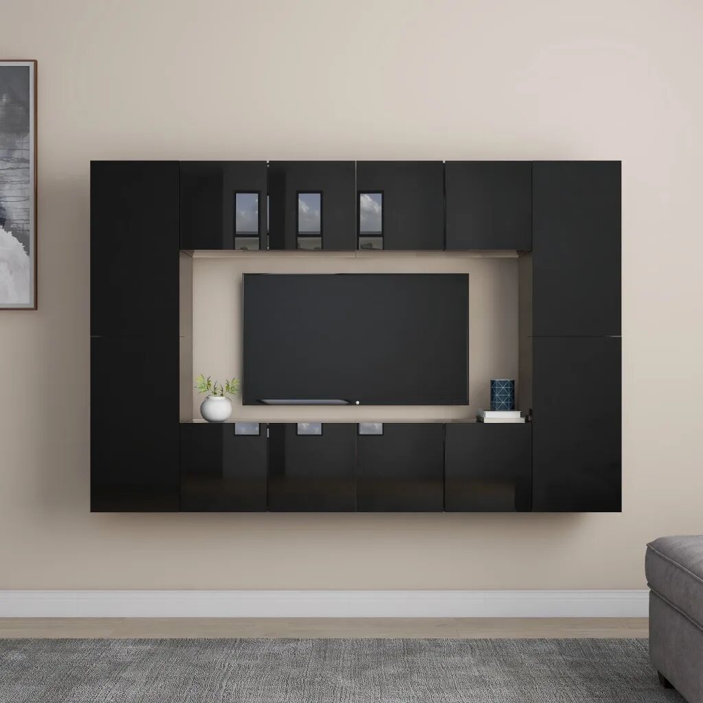 vidaXL 8 pcs conjunto de móveis de TV contraplacado preto brilhante