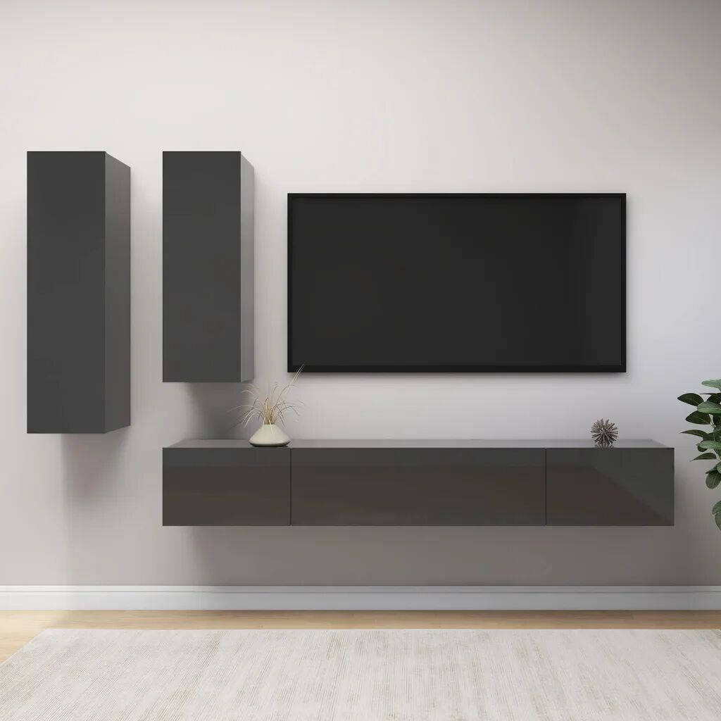 vidaXL 4 pcs conjunto de móveis de TV contraplacado cinzento brilhante