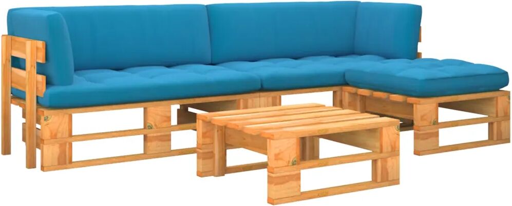 vidaXL 4 pcs conj. lounge paletes + almofadões pinho castanho mel