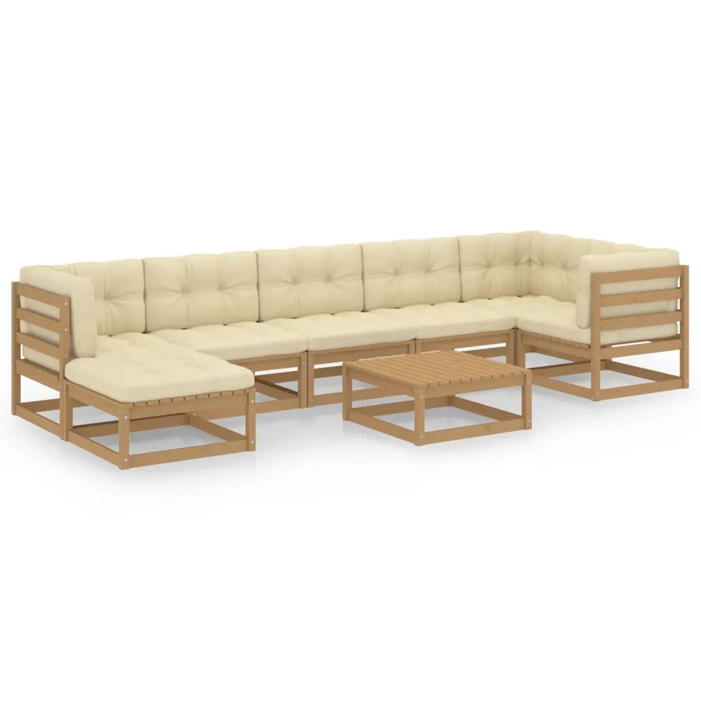 vidaXL 8 pcs conjunto lounge de jardim c/ almofadões pinho maciço