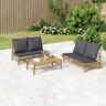 vidaXL 2pcs conj. lounge de jardim bambu c/ almofadões cinzento-escuro