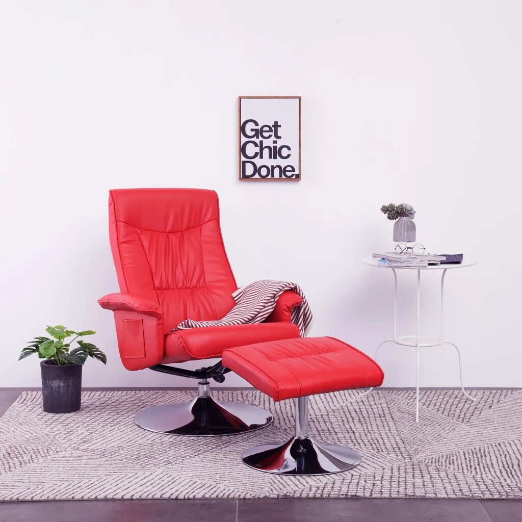 vidaXL Cadeira reclinável c/ apoio de pés couro artificial vermelho