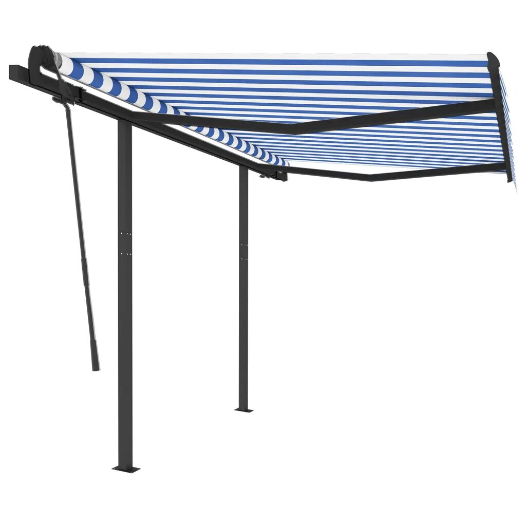 vidaXL Toldo retrátil manual com postes 3,5x2,5 m azul e branco