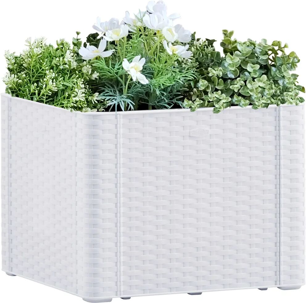 vidaXL Vaso/floreira c/ sistema rega automática 43x43x33 cm branco