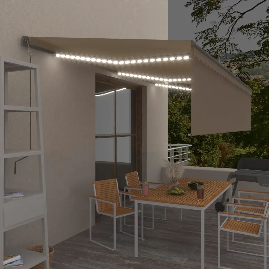 vidaXL Toldo automático c/ estore/LED/sensor de vento 6x3 m cor creme