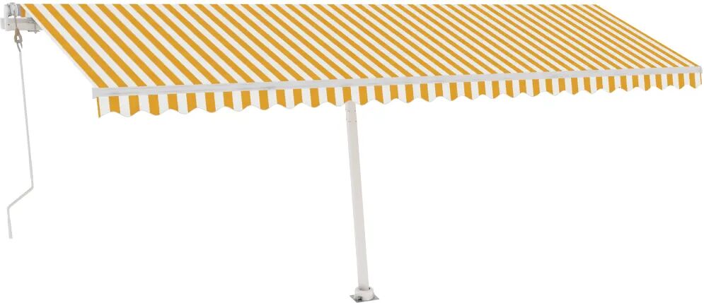 vidaXL Toldo autom. LED e sensor de vento 600x350 cm amarelo/branco