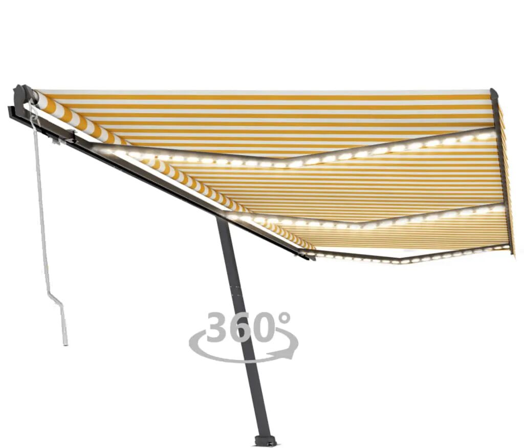 vidaXL Toldo automático LED e sensor de vento 600x300cm amarelo/branco