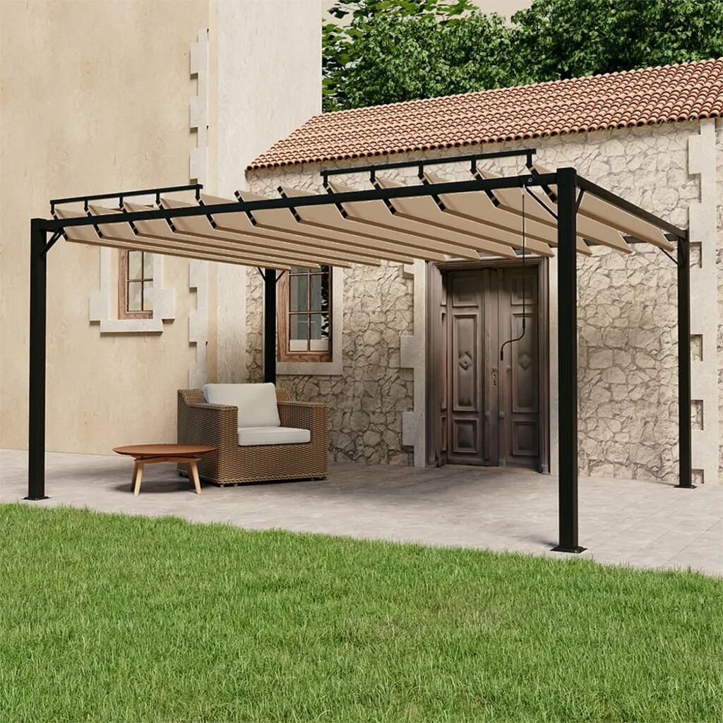 vidaXL Gazebo c/ telhado persiana 3x4 m tecido cinza-acast. e alumínio