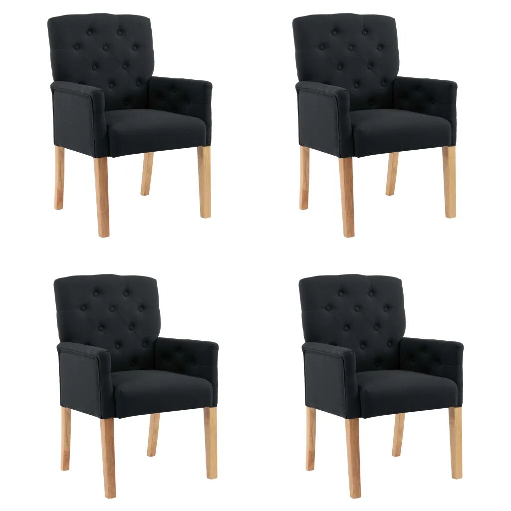 vidaXL Cadeiras de jantar com apoio de braços 4 pcs tecido preto