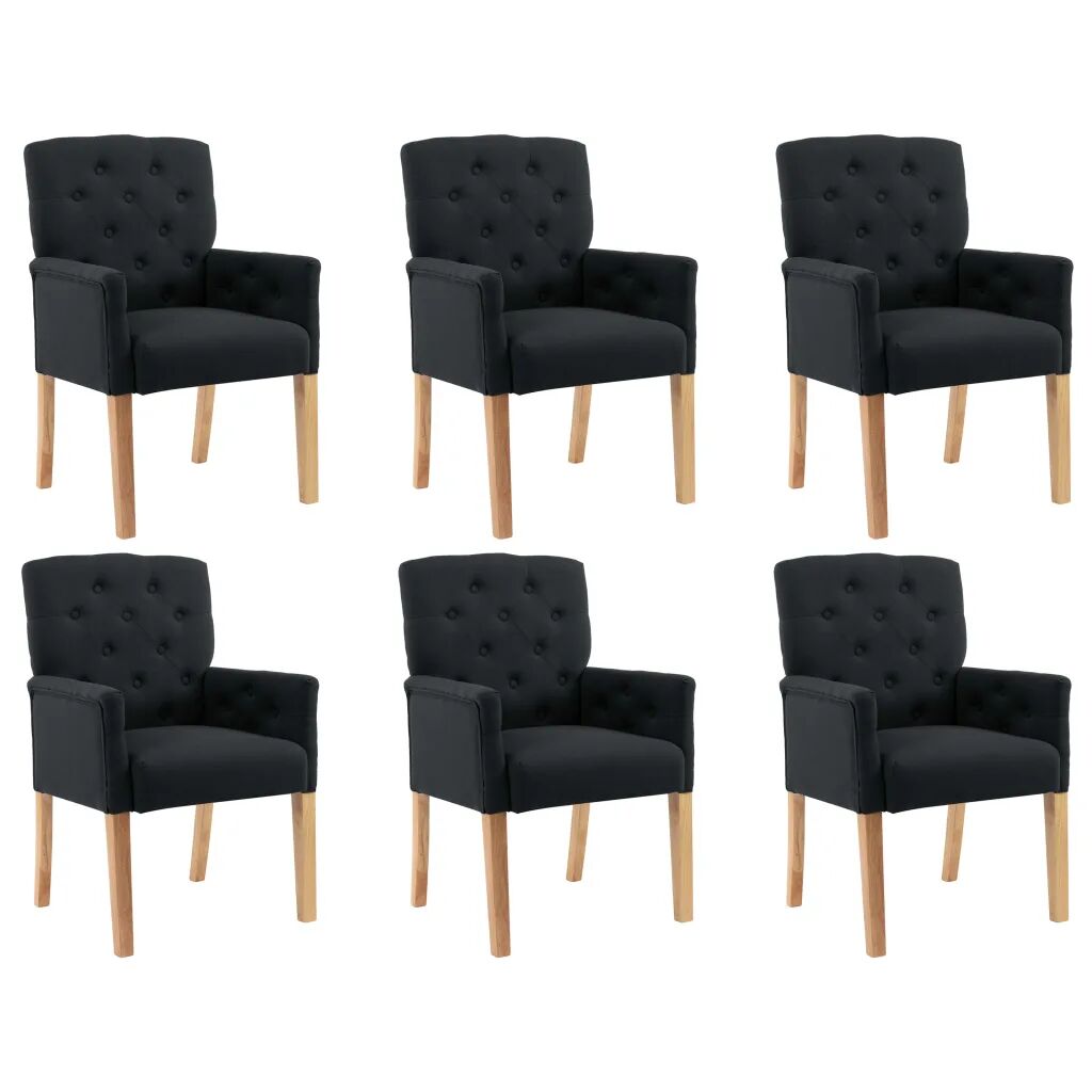 vidaXL Cadeiras de jantar com apoio de braços 6 pcs tecido preto