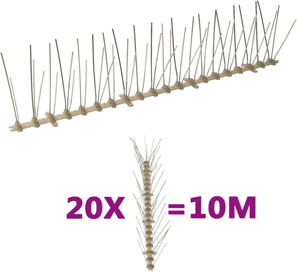 vidaXL Conjunto 20 picos para pássaros e pombos 5 filas 10 m plástico