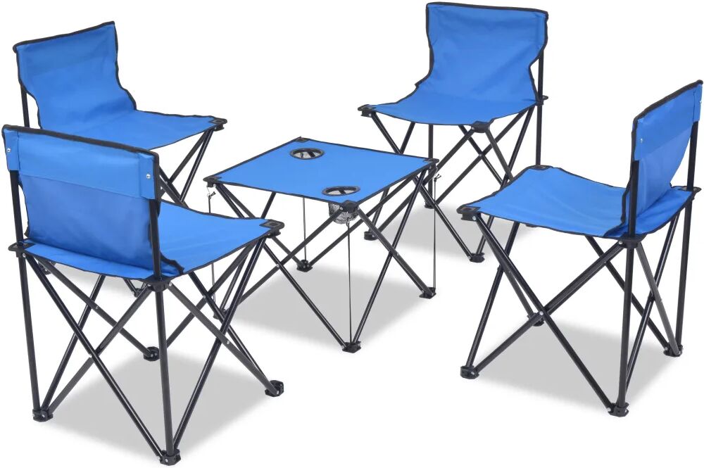 vidaXL Conjunto móveis campismo dobráveis 5 pcs aço azul 45x45x70 cm