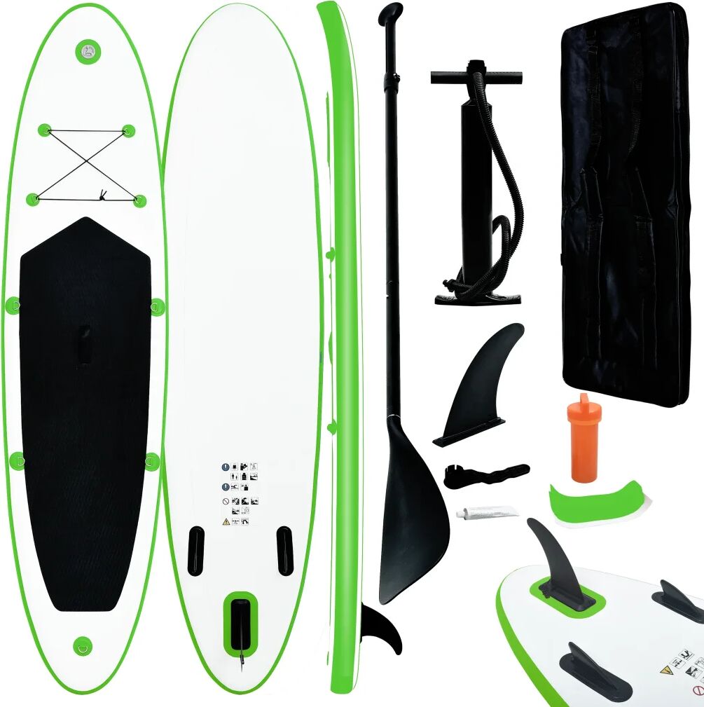 vidaXL Conjunto prancha de paddle SUP insuflável verde e branco