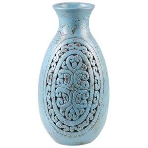 Vaso decorativo alto de argila turquesa vaso de 51 cm pintado à mão de inspiração grega