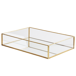 Beliani Bandeja decorativa dourado metal e vidro 30 x 20 cm peça decorativa forma de caixa para velas ou joias