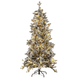 Beliani Árvore de Natal artificial branca 180 cm ramos articulados pré-iluminados com efeito de neve decoração sazonal