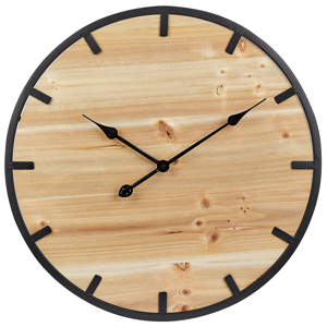 Relógio de parede em madeira clara e metal redondo 60 cm design moderno