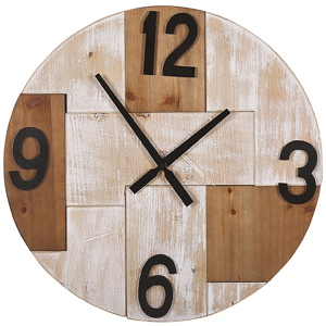 Relógio de parede redondo de madeira clara ø 60 cm feito à mão em números pretos rústico minimalista