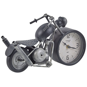 Relógio de mesa metal preto e prateado com forma de bicicleta desenho vintage