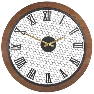 Relógio de parede redondo em madeira escura ø 54 cm feito à mão em metal preto e minimalista com ponteiros dourados