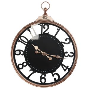 Relógio de parede cor de cobre e preto 44 cm algarismos arábes em metal moderno