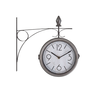 Relógio de Parede de ferro branco e prateado bifacial design vintage