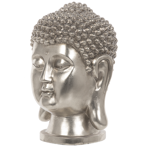 Estatueta decorativa prateada poliresina 41 cm cabeça de Buda Ornamento estilo glamour acessórios de decoração