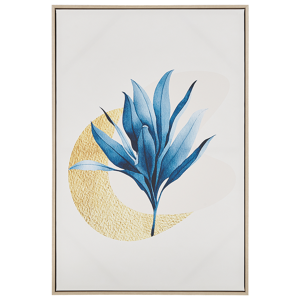 Beliani Tela emoldurada em creme e azul 63 x 93 cm impressão com motivo floral moldura minimalista moderna