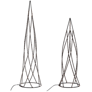Beliani Conjunto de 2 estatuetas em estrutura metálica preta com luzes LED de formato cónico árvore de Natal minimalista moderna