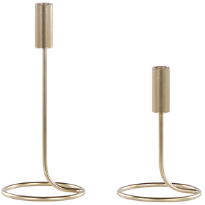 Beliani Conjunto de 2 castiçais em metal dourado redondos modernos decoração minimalista porta velas