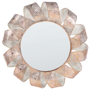 Espelho de parede branco com cobre moldura em metal ø 54 cm efeito renda