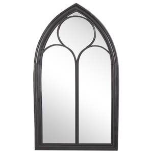 Espelho de parede preto com moldura em metal 62 x 113 cm formato de janela estilo gótico