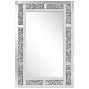 Espelho de parede prateado moldura retangular com pedras em acrílico 60 x 90 cm estilo moderno