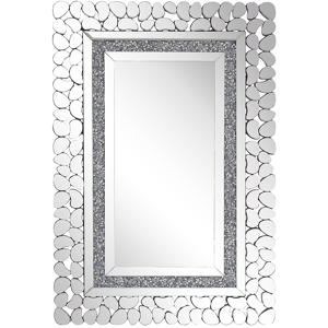 Beliani Espelho de parede prateado retangular 60 x 90 cm moldura com elementos espelhados irregulares e pedras acrílicas estilo moderno