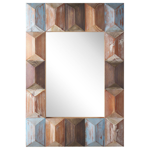 Beliani Espelho de parede multicolor moldura retangular feita à mão em madeira de abeto e MDF 63 x 90 cm boho moderno