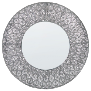 Beliani Espelho de parede prateado com moldura decorativa circular grossa de metal ø 75 cm